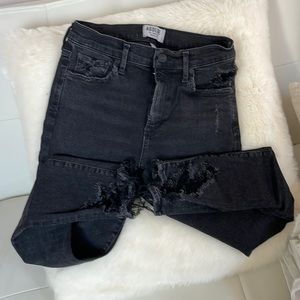 A Gold E distressed black denim. Size 28.